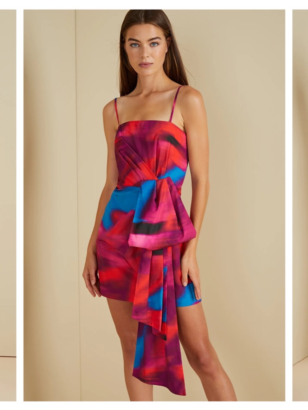 Amur Pink Multi-Color Mini Dress with Draped Side